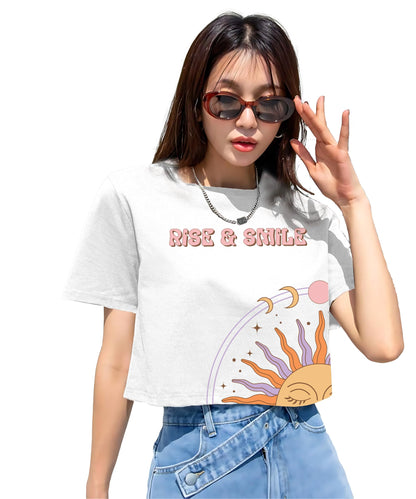 SHODOX 100% Cotton Crop top for Women - Printed Raglan Sleeve Stylish T-Shirt, Oversized fit Drop Shoulder Crop Top for Women