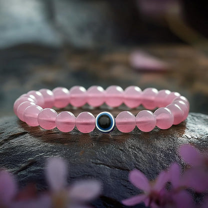 Astrotalk Rose Quartz with Evil Eye Bracelet | Love, Protection & Positive Energy | Astrology Bracelet for Men & Women | Certified Crystal Bracelet | Valentine Gift For Girlfriend