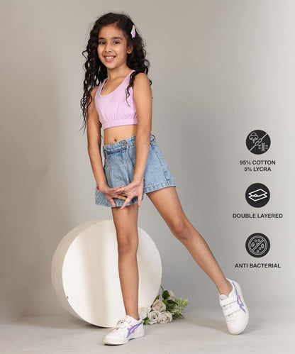 Kyda Kids Girls Antibacterial Cotton Sports Bra Training Bras, Non Padded, Chest Double Layered Wireless Light Padded Bra