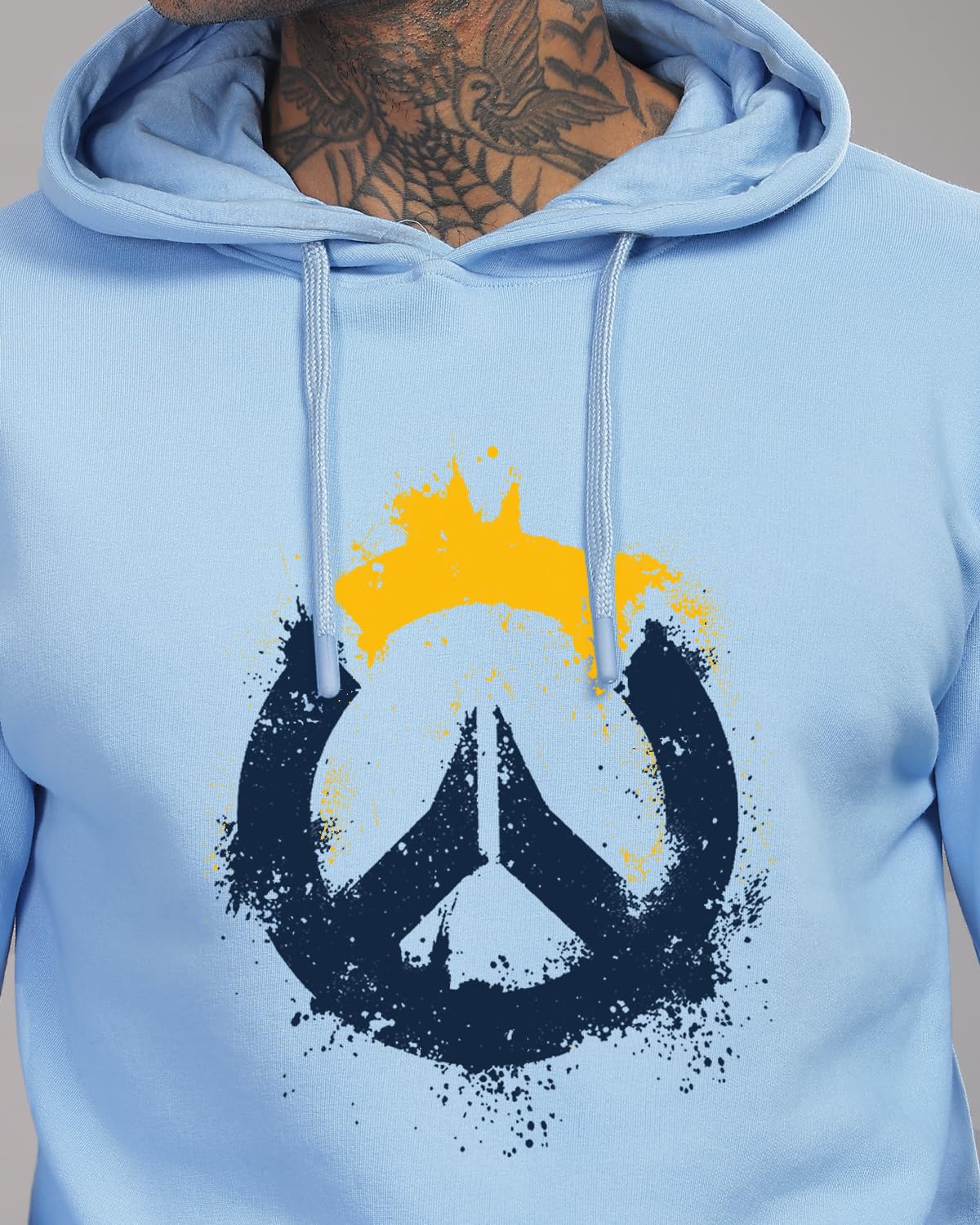 ADRO Mens Cotton Neck Hooded Sweatshirt (H24-M-PC-SK_Sky Blue