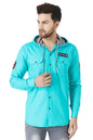 Besix MenS Green Tailored Fit Cotton Blend Shirt For Man With Hoodie - Casual Long Sleeve Shirt With Pockets - Patch Detail For