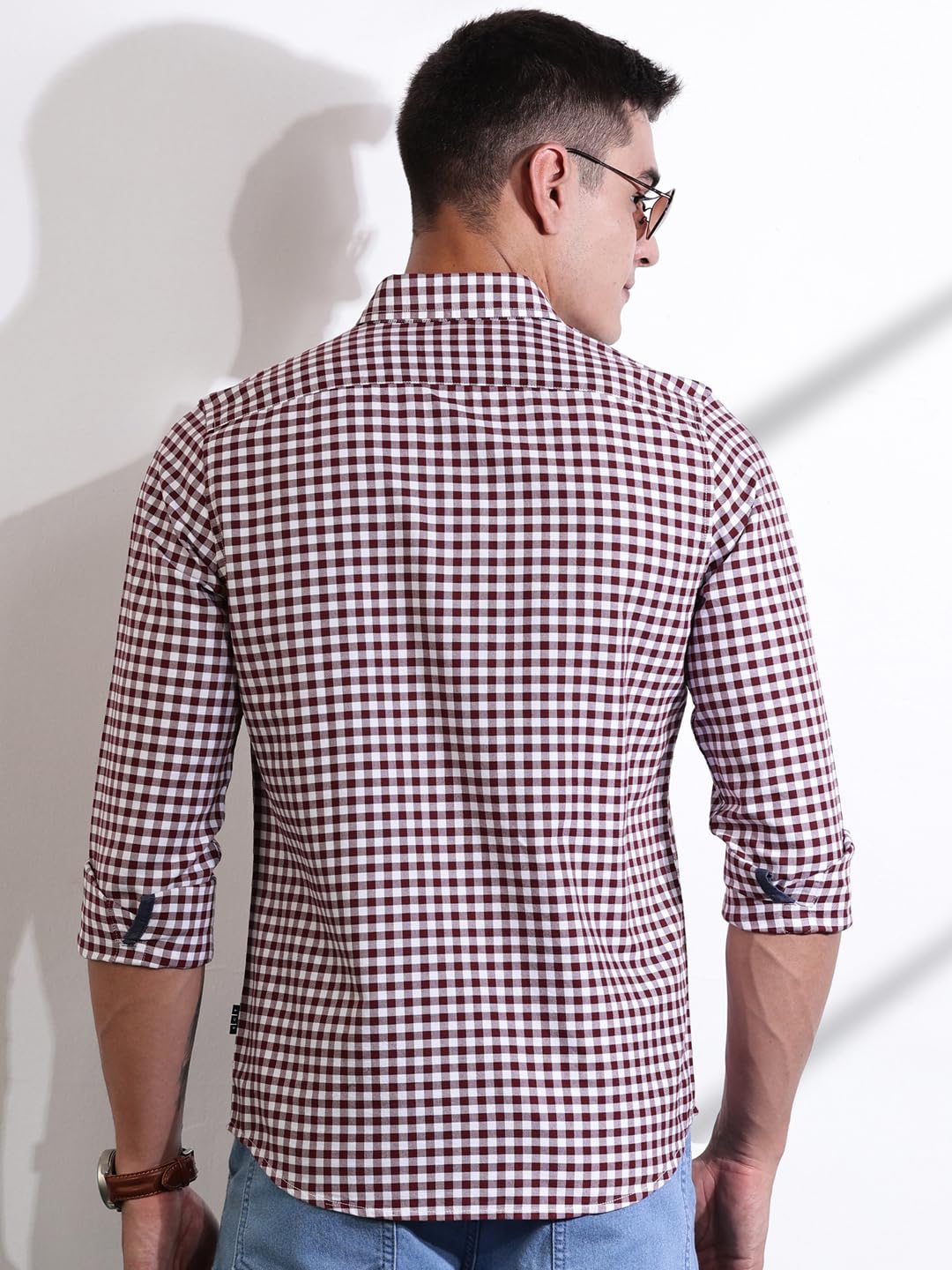 Thomas Scott Men | Long Sleeves | Gingham Checks | 100% Cotton | Spread Collar | Casual Shirt | (Available in Plus Size)(TS1481_