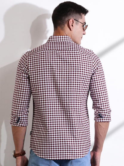 Thomas Scott Men | Long Sleeves | Gingham Checks | 100% Cotton | Spread Collar | Casual Shirt | (Available in Plus Size)(TS1481_