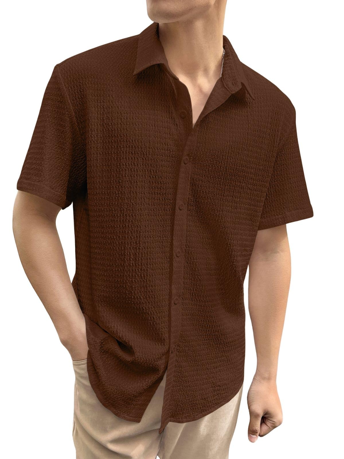 Greciilooks For Casual Stylish Polycotton Regular Formal Shirt Coffee
