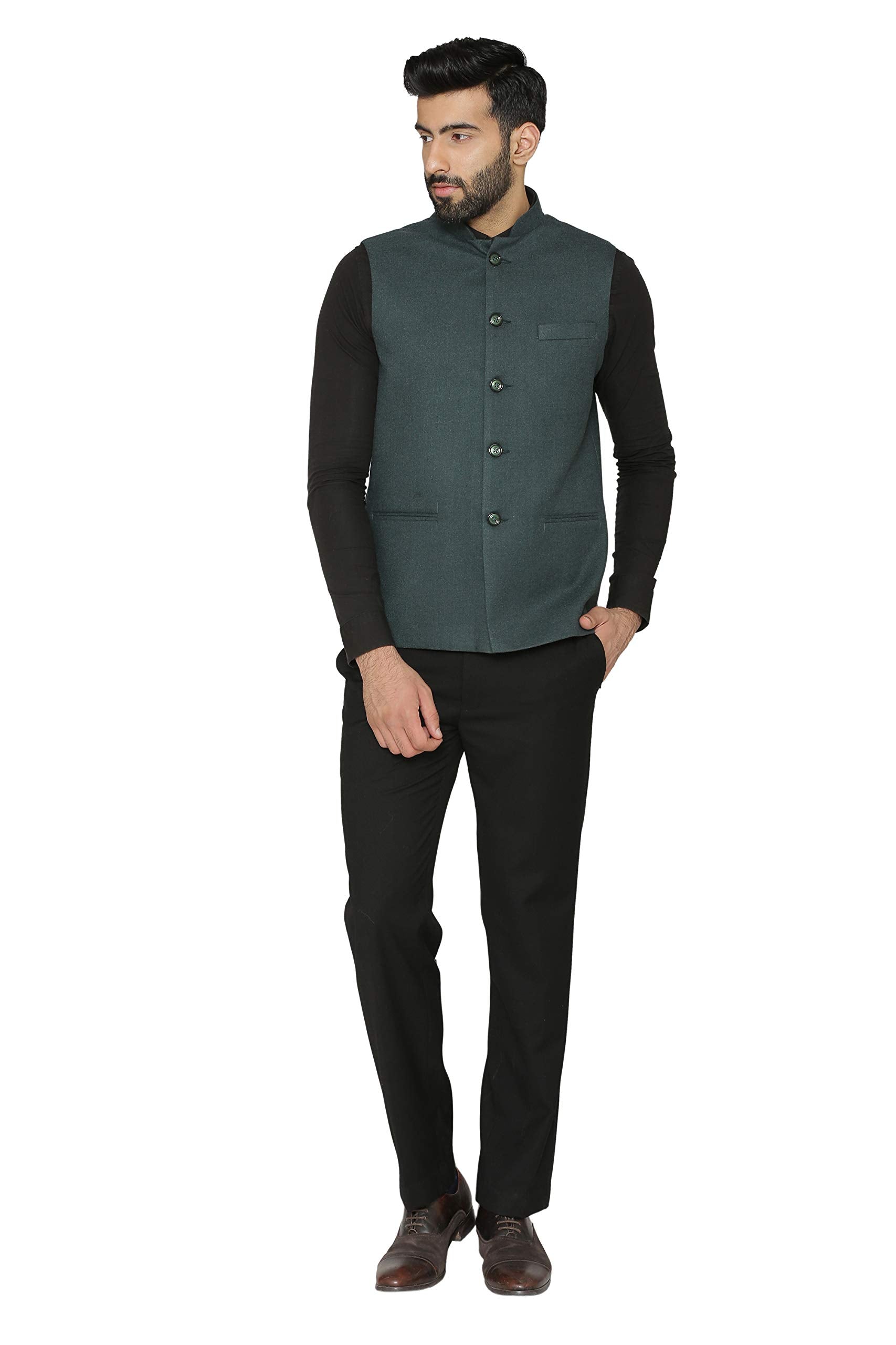 WINTAGE Mens Tweed Wool Festive and Casual Nehru Jacket Vest Waistcoat : Green