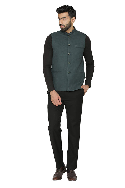 WINTAGE Mens Tweed Wool Festive and Casual Nehru Jacket Vest Waistcoat : Green