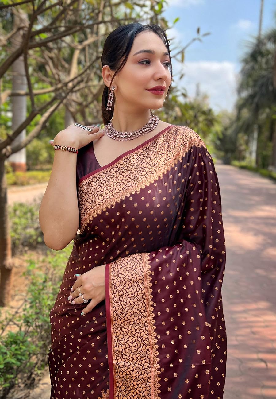 Sugathari Womens Maroon Banarasi Kanchipuram Silk Saree for Women  Traditional Wedding & Party Saree with Blouse Piece  Ethnic