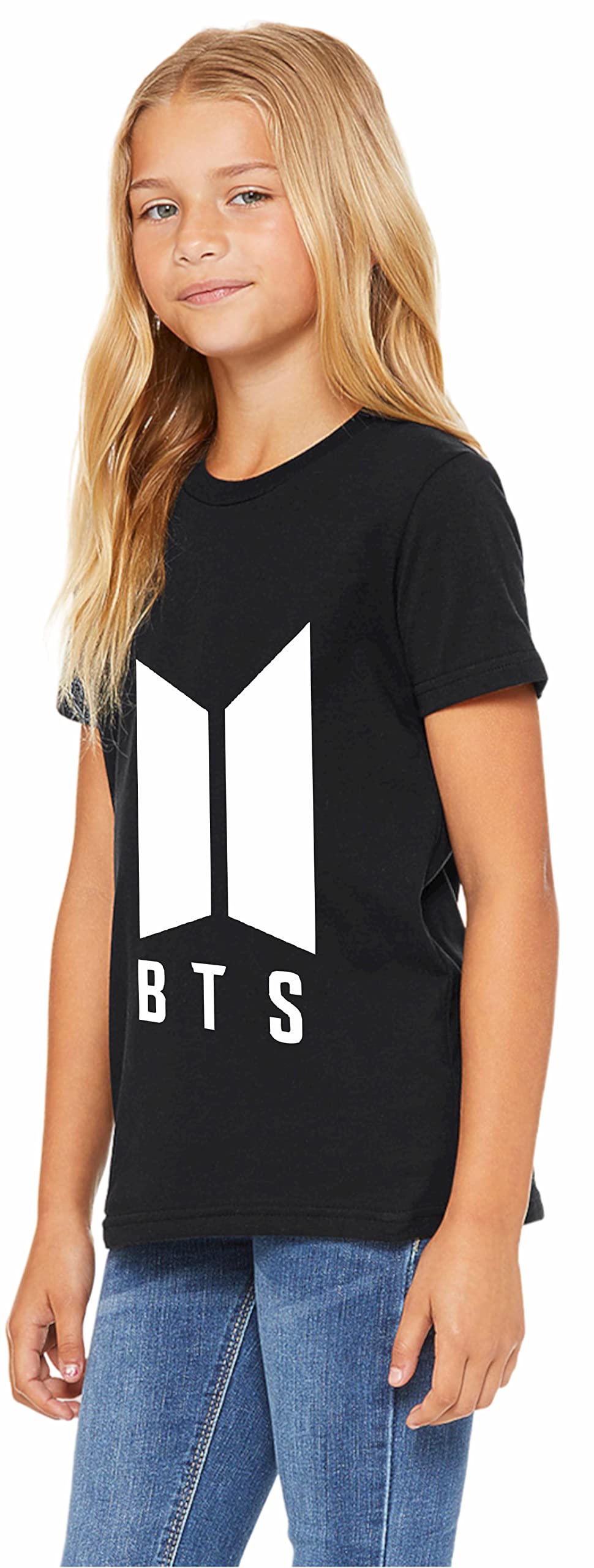 Uniplanet Store GirlS T Shirt With Collarless Round Neck Half Sleeves Solid Pattern Bts Theme Regular Fit And Standard Length B