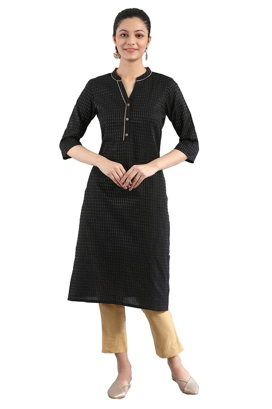 Aurelia Women's Cotton Dobby Band Collar Straight Kurta