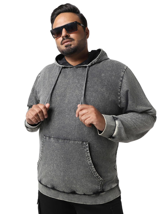 Bewakoof Mens Self Design Regular Fit Full Sleeve Terry Plus Size Acid Wash Hoodies_596574_Grey_6XL