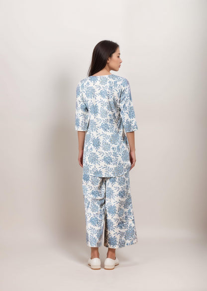 SMOWKLY Womens Printed Rayon Slub Mid Thighs Short Kurti With Relaxed Fit Pant Sylish Co-Ords Set || Trendy 3/4 Sleeve Kurta &