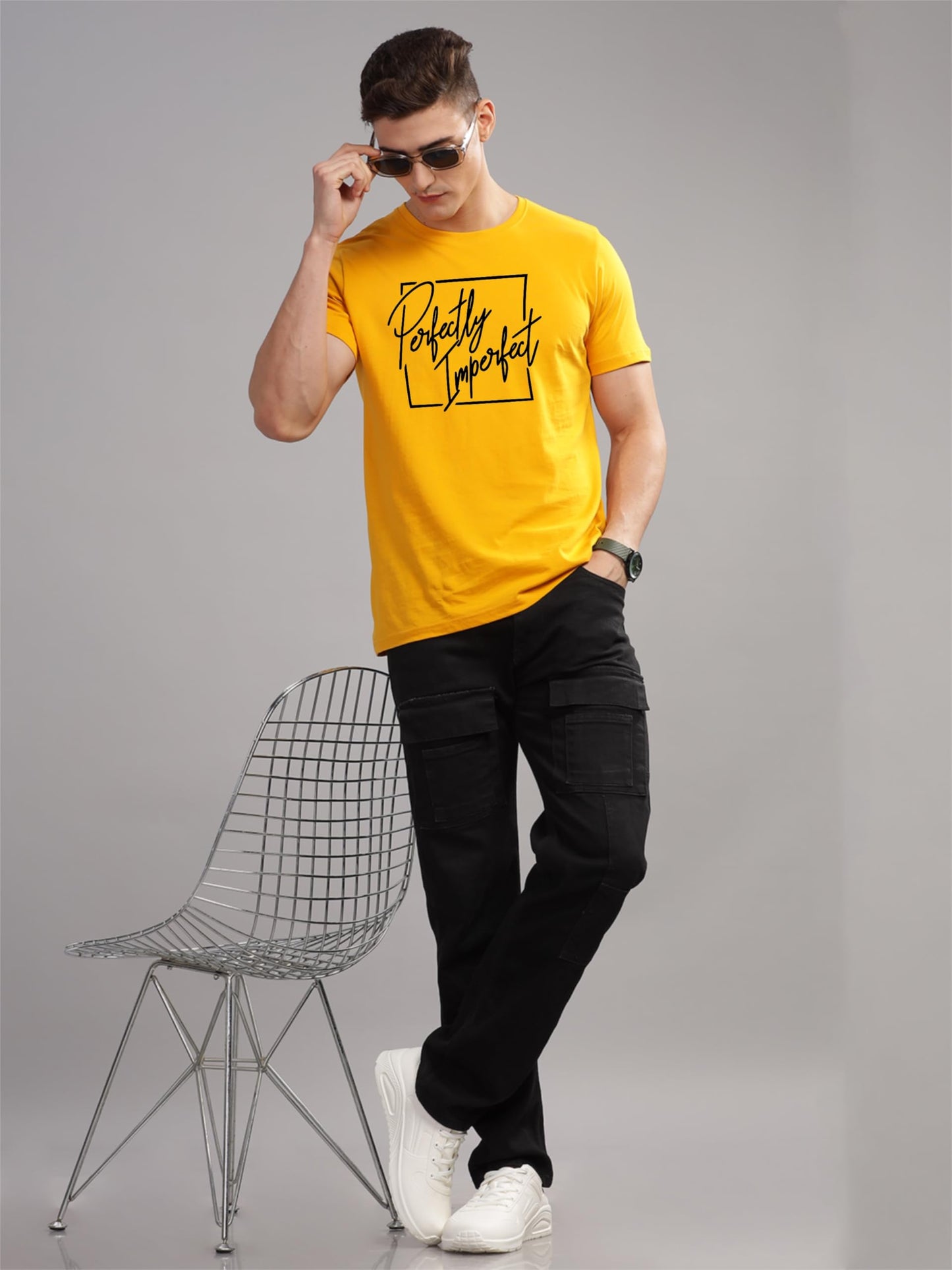 ADRO Mens Printed T Shirt - Premium Cotton Graphic Printed Tshirt - Mustard T-Shirt - RN24-FECT-MU