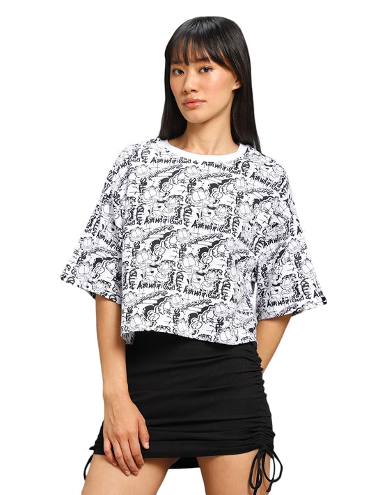 Bewakoof Womens All Over I Hate Mondays Printed 100% Cotton T-Shirt Oversized Fit,Round Neck, Half Sleeve_582004_White_2XL