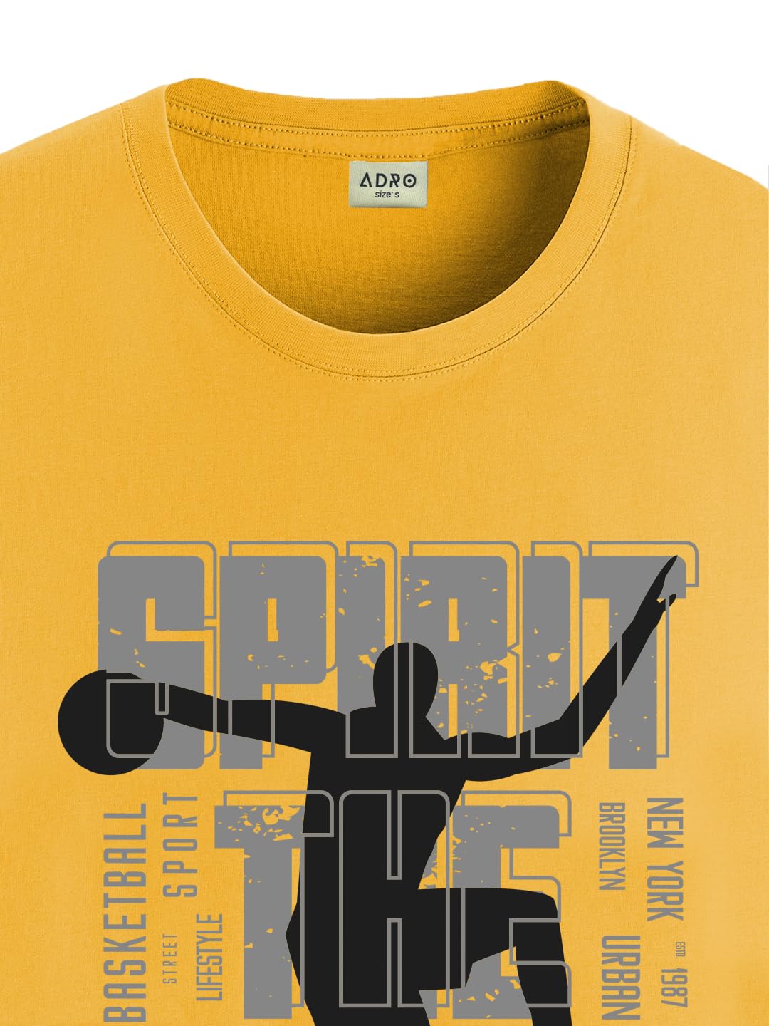 ADRO Sports Design Printed T-Shirt for Men - 100% Cotton, Regular Fit, Soft Breathable Fabric. (RN23-M-SPR-MU_Mustard)