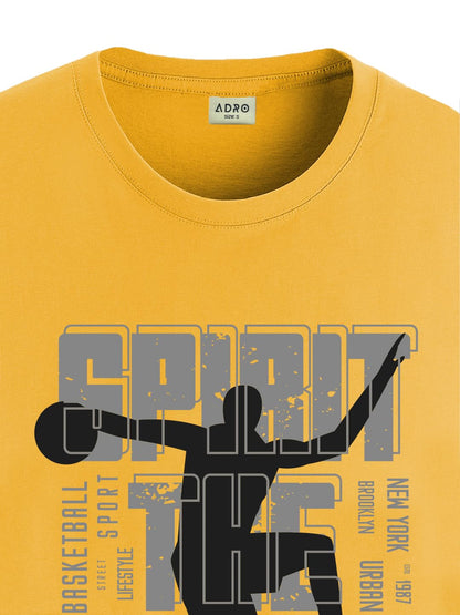 ADRO Sports Design Printed T-Shirt for Men - 100% Cotton, Regular Fit, Soft Breathable Fabric. (RN23-M-SPR-MU_Mustard)