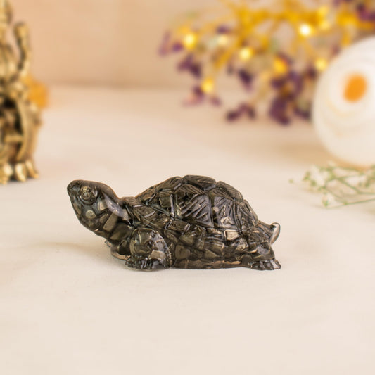 Astrotalk Pyrite Tortoise (Kachhua) 2.7x1 Inch | Pyrite Resin Turtle for Good Luck & Wealth | Crystal Tortoise for Good Luck for Home | Vastu Items for Housewarming Gift | Home Decor for Living Room