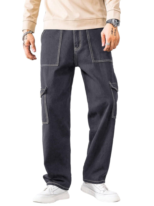 Noble Monk MenS Baggy Fit Jeans | Cargo Pocket | Streachable Jean For Mens Black