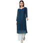 Gufrina WomenS Georgette Straight Kurta Palazzo With Notch Neck 3/4Th Sleeves Solid Pattern Chikankari Work Calf Length And Reg