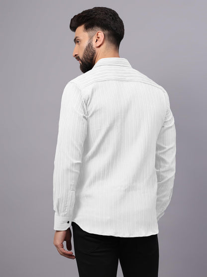 Finivo Fashion MenS Casual Button Down Shirts Long Sleeve Linen Shirt Fashion Textured Beach Summer Shirts White