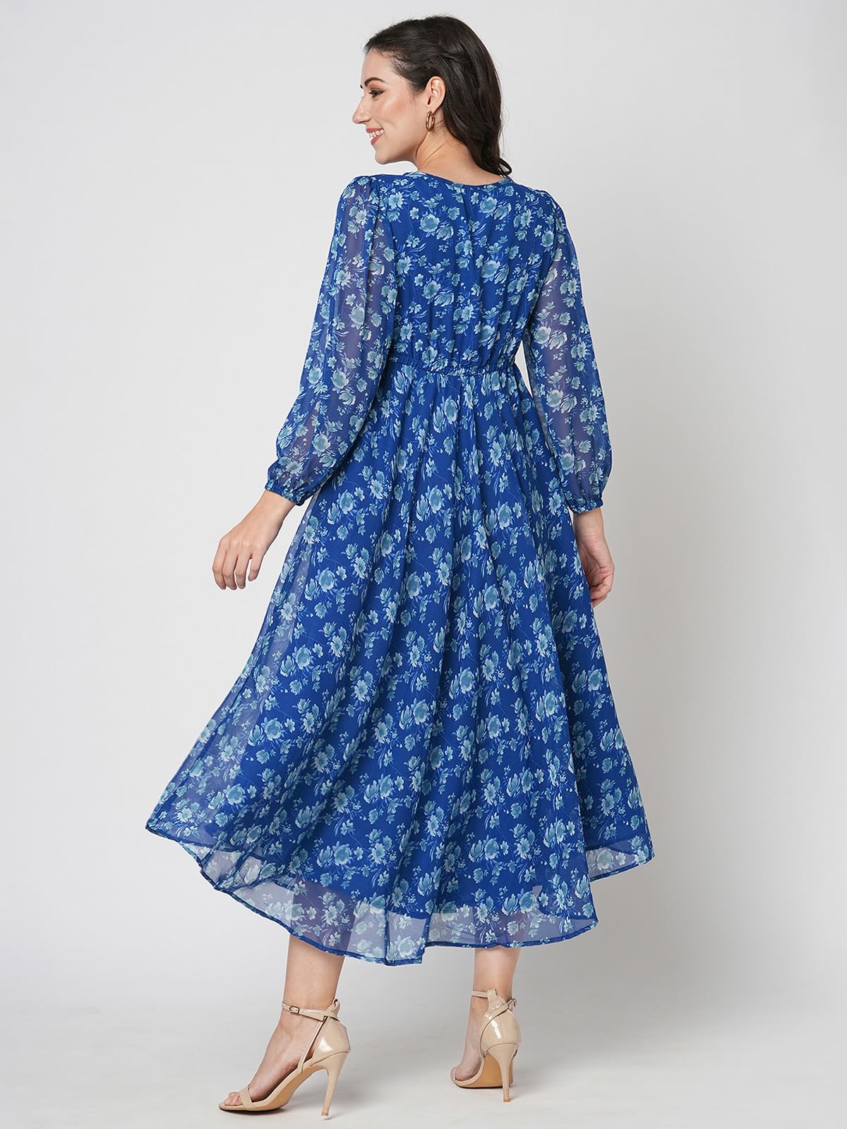 Selvia Western Dress For Women|Georgette Dress For Women|Fit & Flare Dress|Floral Printed Dress For Women|One Piece Dress For Wo