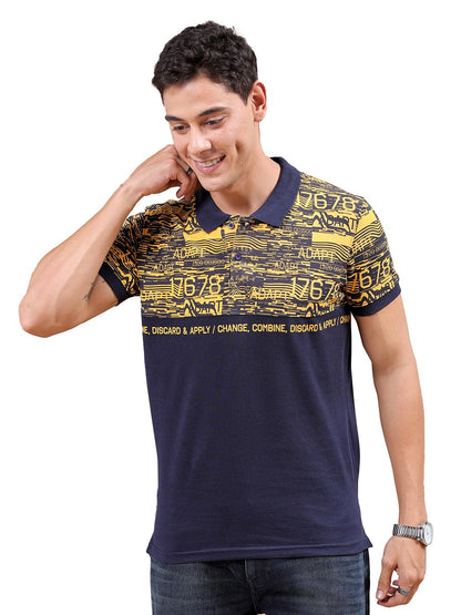 The Indian Garage Co Men Slim Fit Abstract Printed Polo Collar Tshirt Yellow