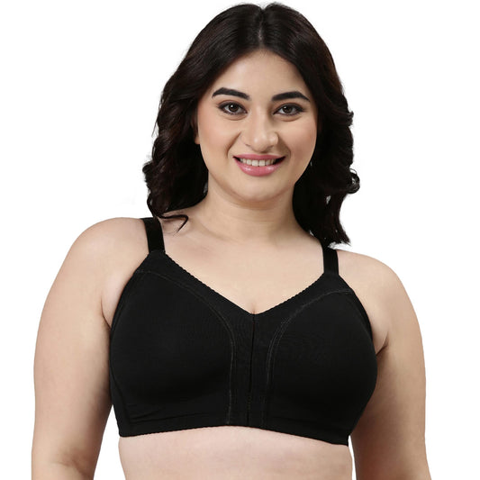 Enamor Womens Nylon Blend Non Padded Wire Free Full Coverage Smooth Contour Lift Bra with 3-Section Cups Support- F097(F097-Bla