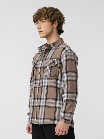 The Souled Store Tan Men and Boys Long Sleeves Collared Neck Button Front Plaid Brown Cotton Relaxed Shirts
