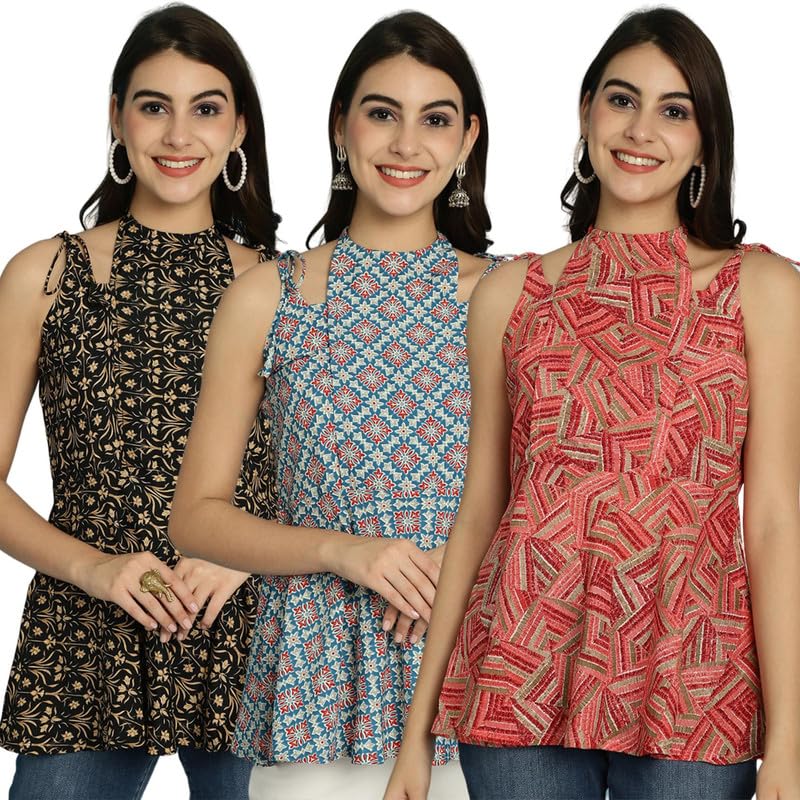 Pinkmint Halter Neck with Tie Back Short Combo Tops for Women ll Fancy Regular Fir Tops ll Casual Wear (Pack of 3)
