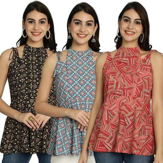 Pinkmint Halter Neck with Tie Back Short Combo Tops for Women ll Fancy Regular Fir Tops ll Casual Wear (Pack of 3)