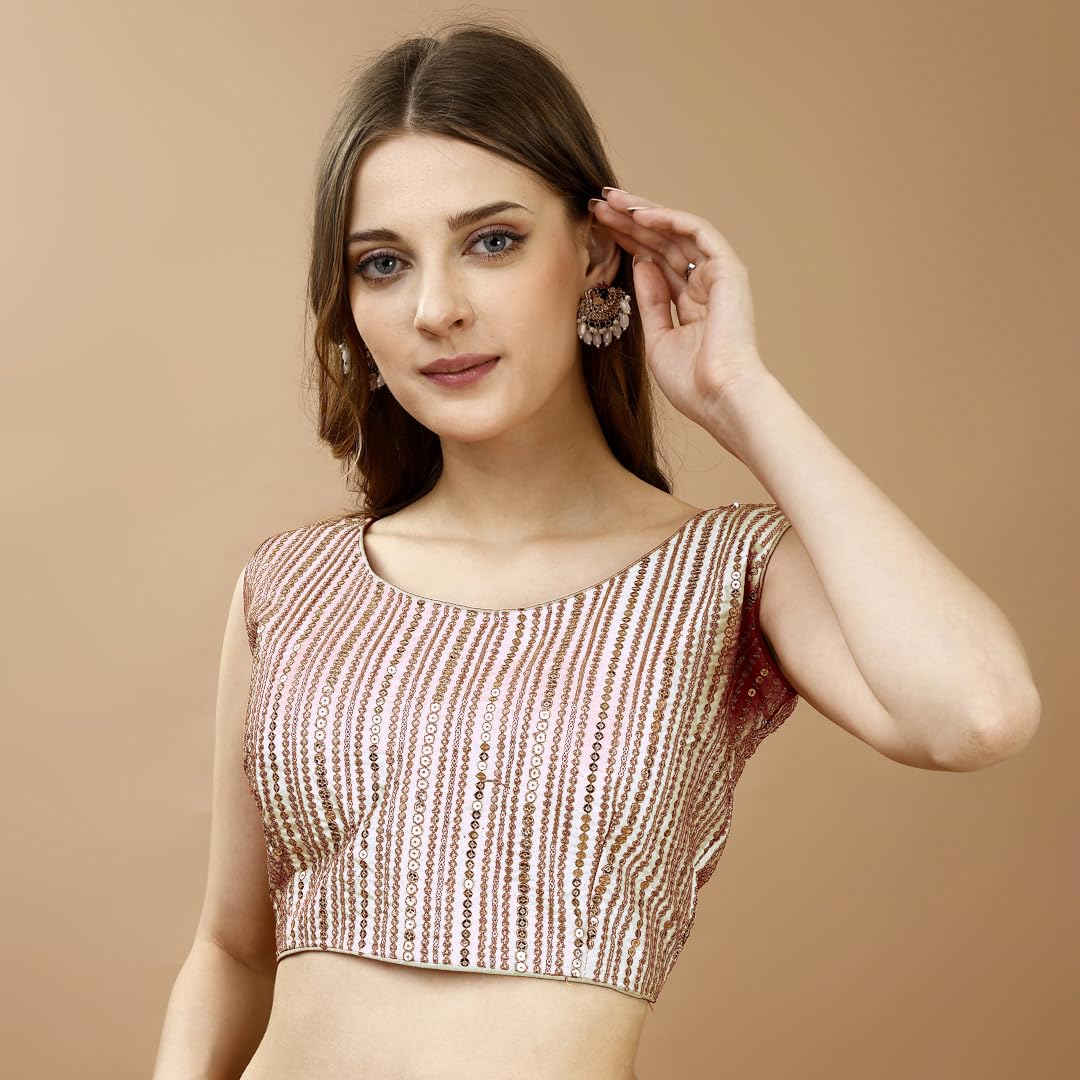 Pujia Mills WomenS Sequin Embroidered U Neck Sleeveless Readymade Saree Blouse Indian Ethnic Designer Stitched WomenS White Bl