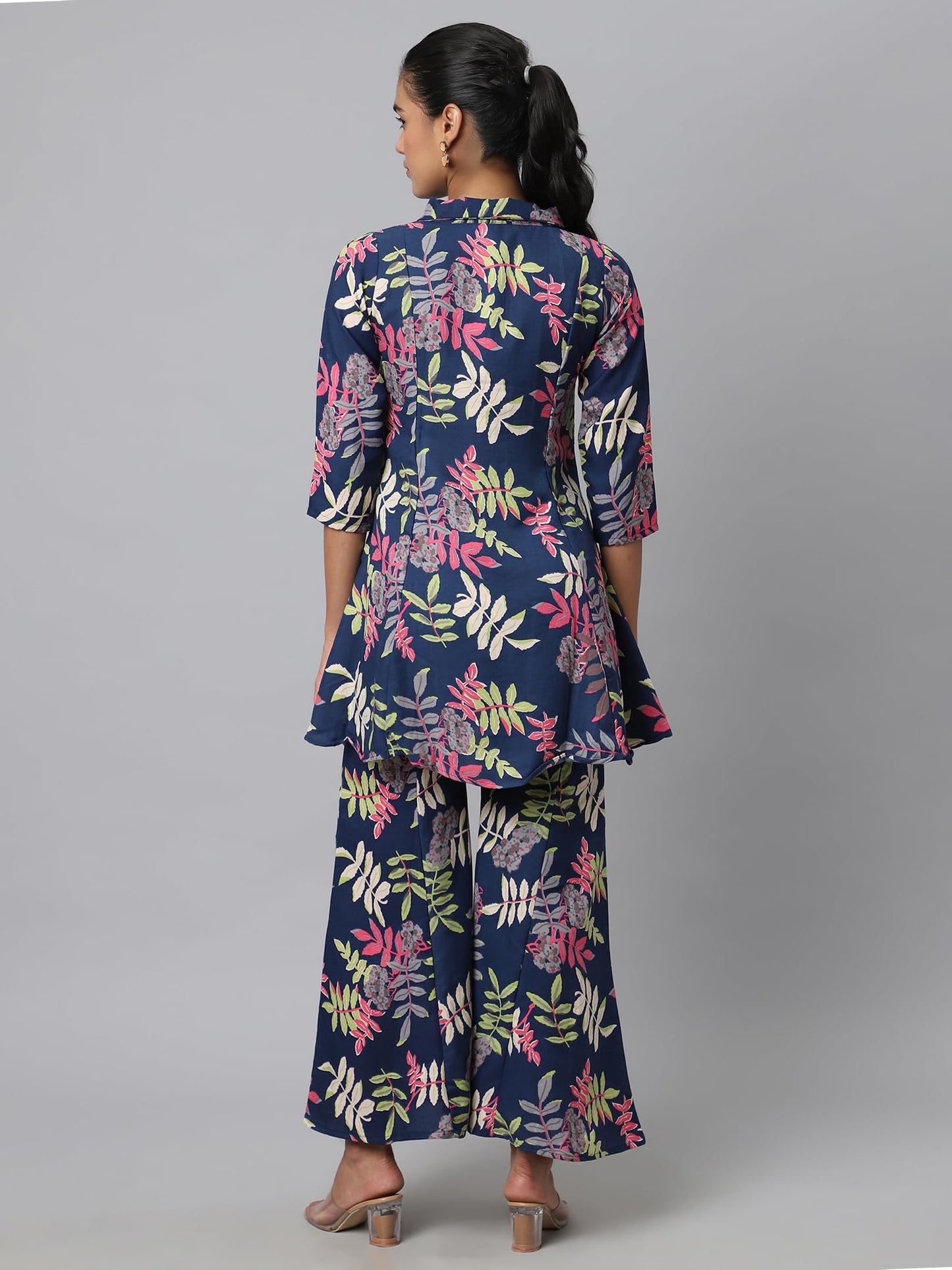 Shasmi Soft Maslin Silk V Neck Co-Ords Set For WomenS | Printed Shirt & Bottom Set For Women | Suit Set | Two Piece Dress (Co-O