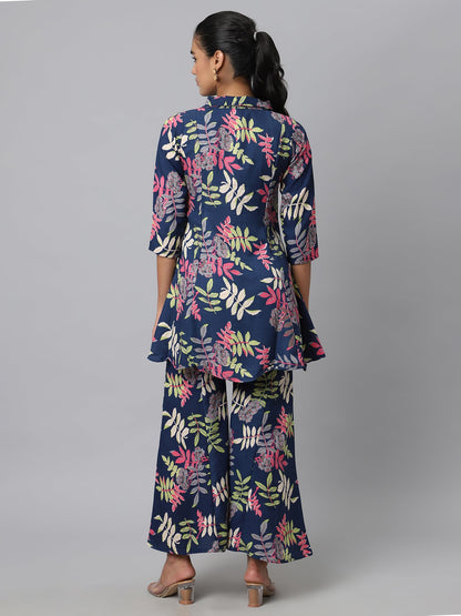 Shasmi Soft Maslin Silk V Neck Co-Ords Set For WomenS | Printed Shirt & Bottom Set For Women | Suit Set | Two Piece Dress (Co-O