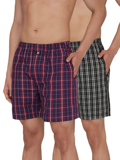 XYXX Mens Super Combed Cotton Checkmate Boxer Shorts Elasticated Waist, Drawstring | Loungewear for Men Pack of 2 (S; Black Che