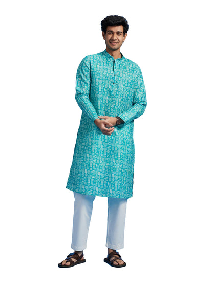 Diwas By Manyavar MenS Cotton Blend Printed Kurta (Blue,S)