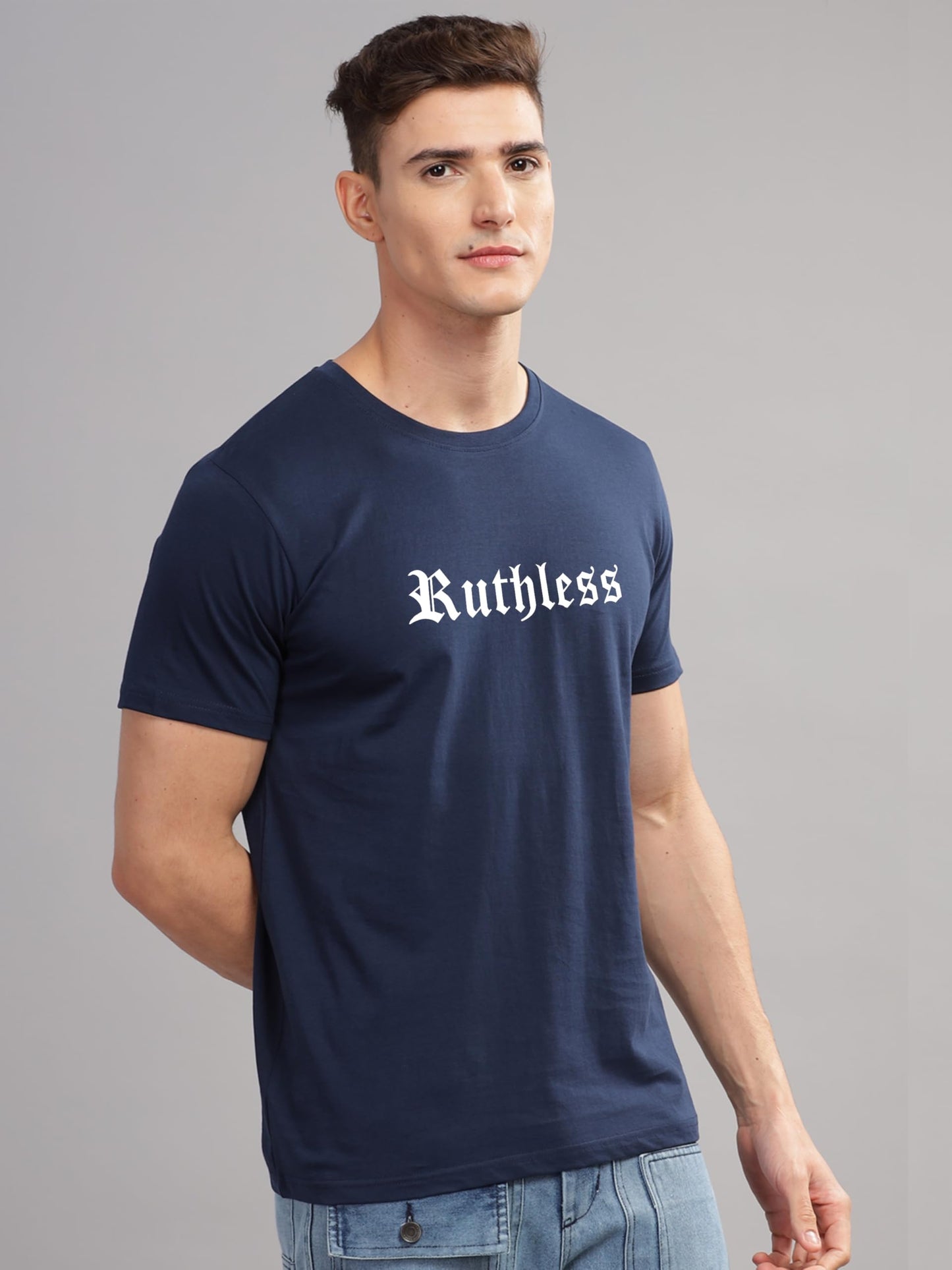 ADRO Mens Printed T Shirt - Premium Cotton Graphic Printed Tshirt - Navy Blue T-Shirt - RN24-RUTH-NB