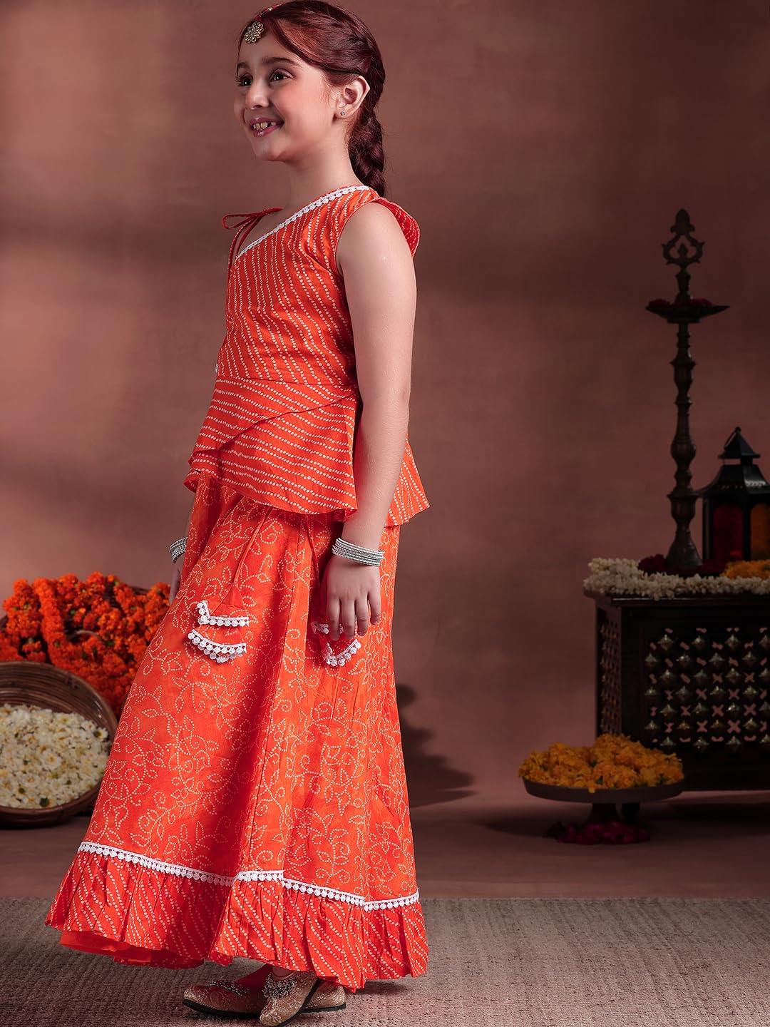 Libas Kids Girl'S Cotton Lehenga Set (90061K_Orange)