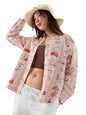 The Souled Store Official Peanuts: Beach Bum Women and Girls Long Sleeve Collared Neck Pink All Over Printed Cotton Boyfriend Sh