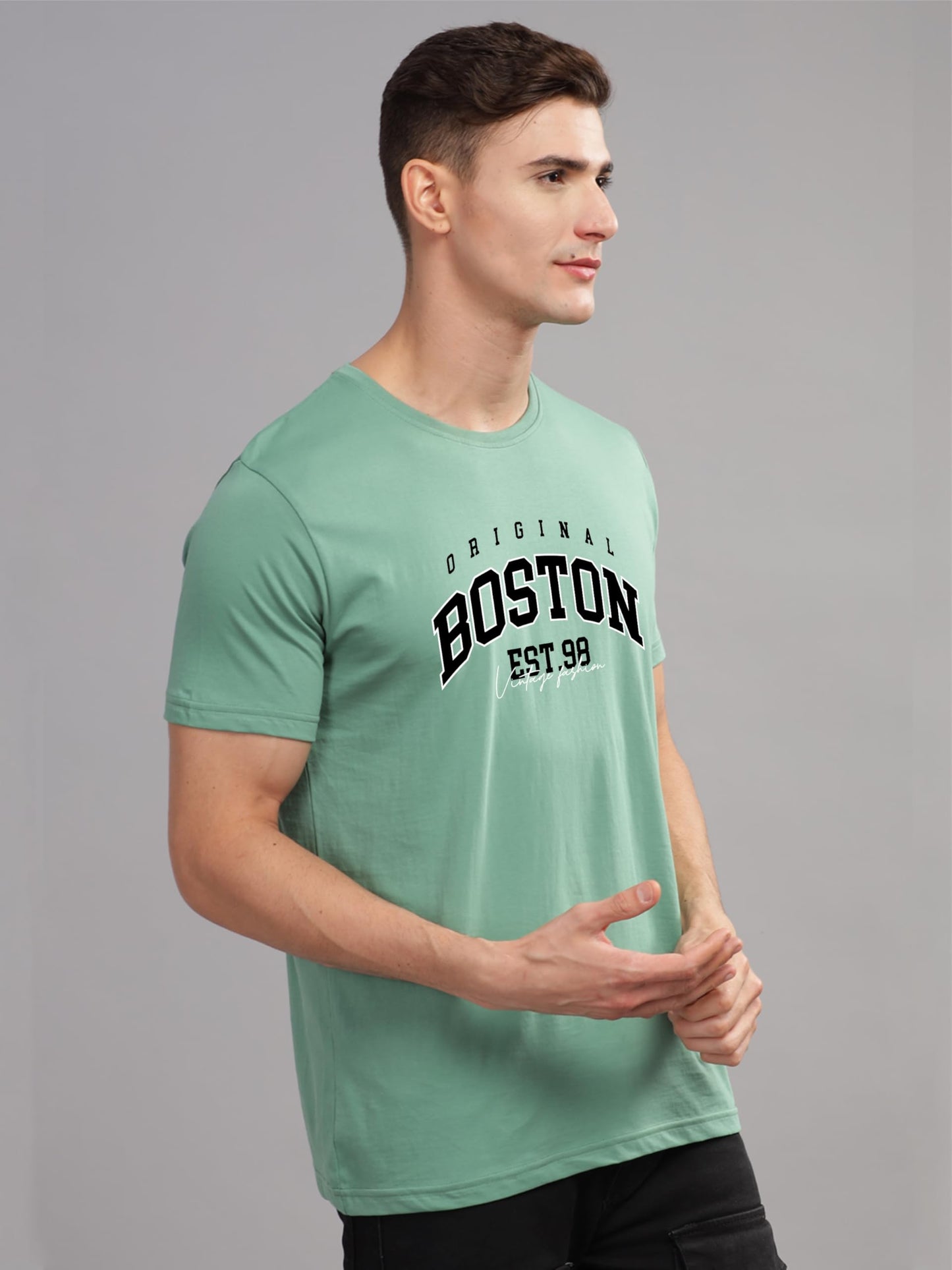 ADRO Mens Printed T Shirt - Premium Cotton Graphic Printed Tshirt - Pista T-Shirt - RN24-BOST-PT