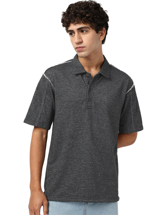 Bewakoof Heavy Duty 1.0 Mens Solid Oversized Fit Half Sleeve Cotton Polo T-Shirt_684267_Grey_XL