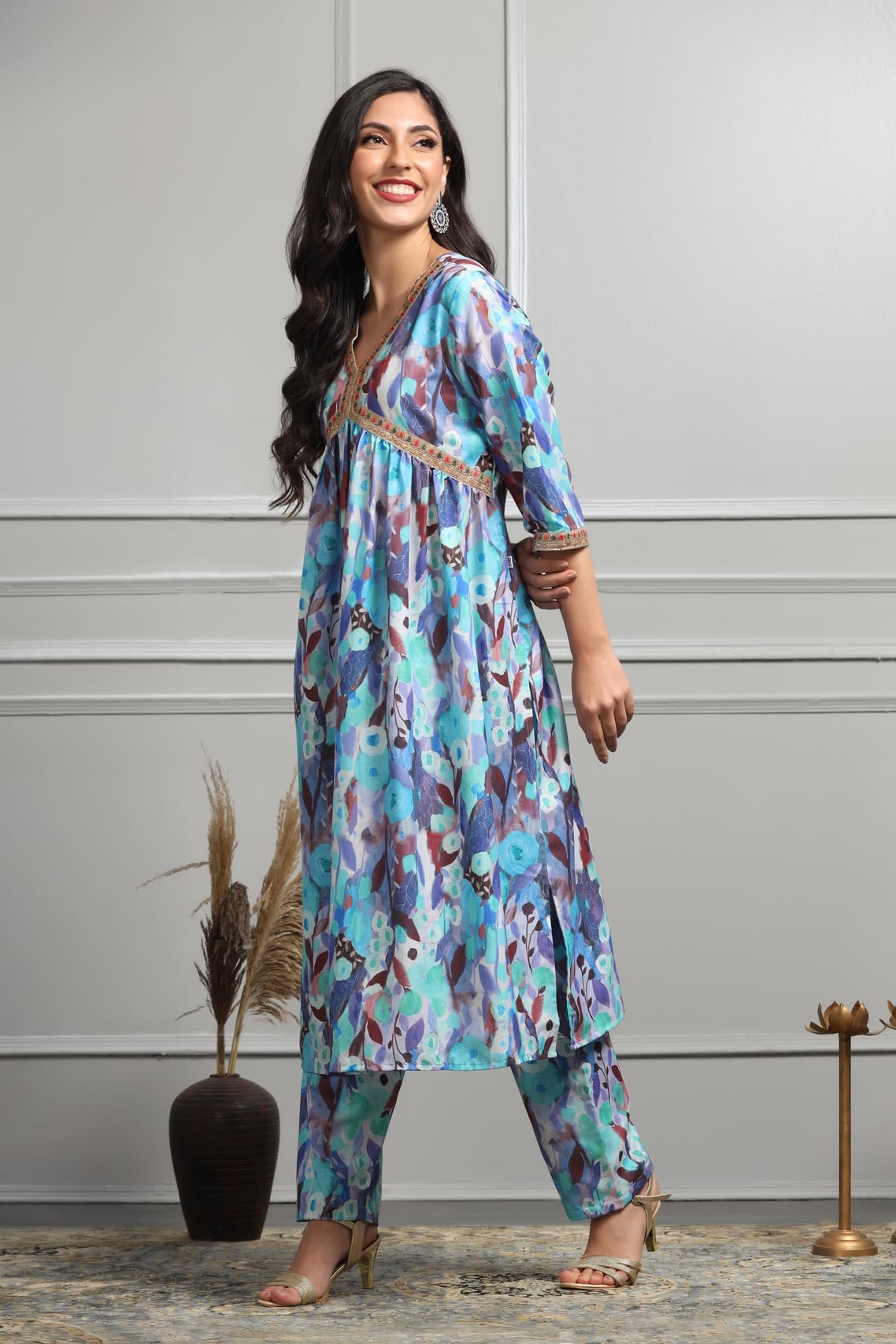 Leriya Fashion Cotton Blend Alia Cut Kurta Set For Women| Alia Cut Anarkali Set | Embroidery Kurta Set For Women| Kurta With Pan