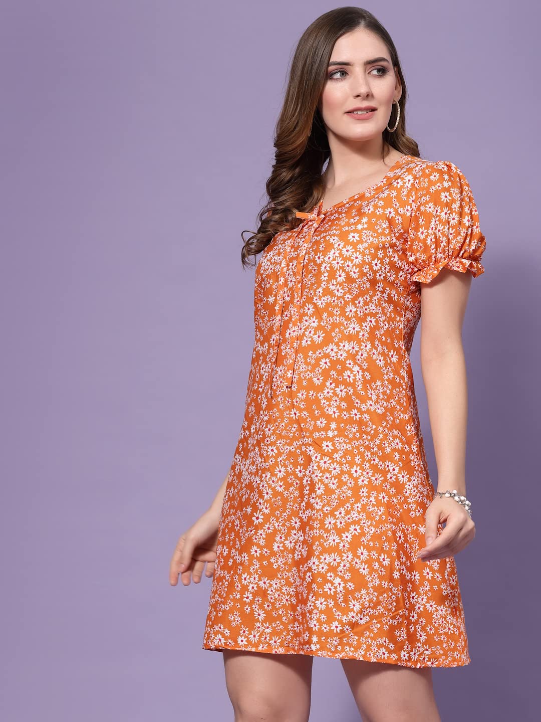 Oomph! Dress For Women Stylish| Summer Vacation Style |Floral Print Puff Sleeve Dress | Lightweight Flared Maxi For Casual & Hol