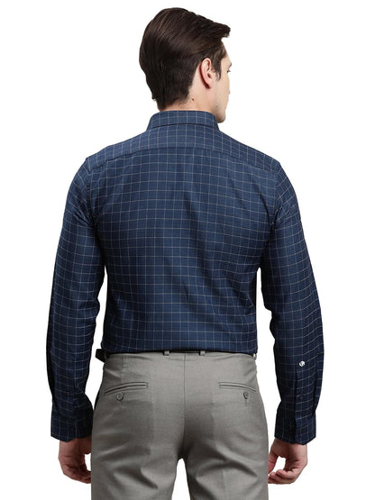 Turtle Men 100% Cotton Slim Fit Blue Checkered Full Sleeve Formal Shirt