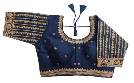Pujia Mills Womens Readymade Blouse Embroidery Multi Coding Gold Thread Indian Ethnic Designer Stitched Womens Readymade Saree