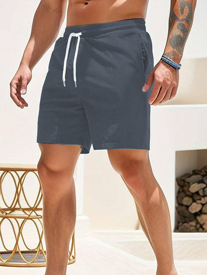 AVANOVA Mens Dark Grey Solid Color Loose Fit Drawstring Short with Pockets, Casual Patch Pocket Waist Letter Print Shorts (Shot