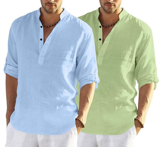Bellstone MenS Cotton Blend Solid Regular Dress Shirt (Kurta800_Combo_Sky Blue_Light Green_Xl