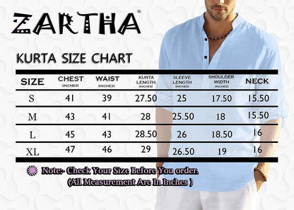 Zartha Mens Regular Fit Solid Cotton Blend Straight Kurta White