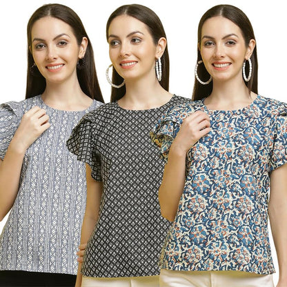 Pinkmint Women Combo Tunic Top for Women ll Fancy Crape Girls Tops ll Regular Fit Casual top (Pack of 3)