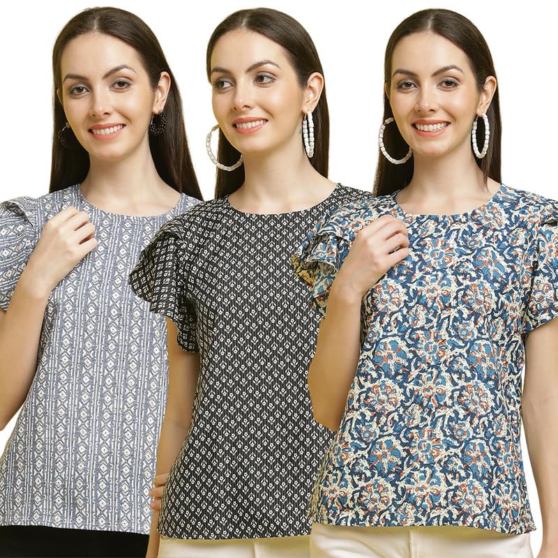 Pinkmint Women Combo Tunic Top for Women ll Fancy Crape Girls Top's ll Regular Fit Casual top (Pack of 3)