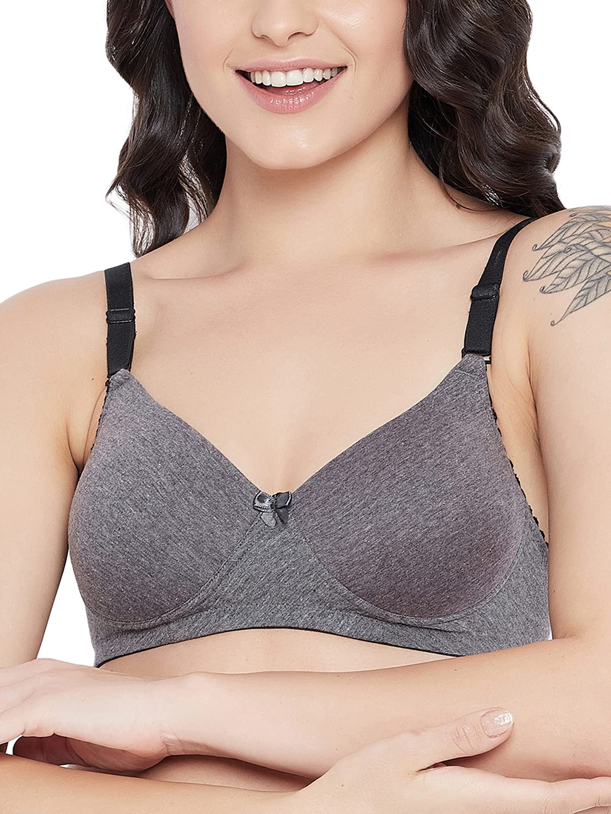 Clovia Womens Cotton Level-1 Push-up Non-Wired Demi Cup Multiway T-Shirt Bra (BR1394E05_Grey_32D)