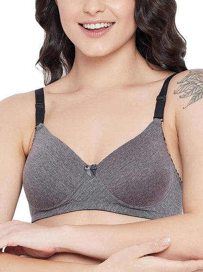 Clovia Womens Cotton Level-1 Push-up Non-Wired Demi Cup Multiway T-Shirt Bra (BR1394E05_Grey_32D)
